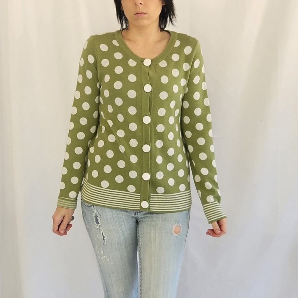Green and White Polka Dot Cardigan
